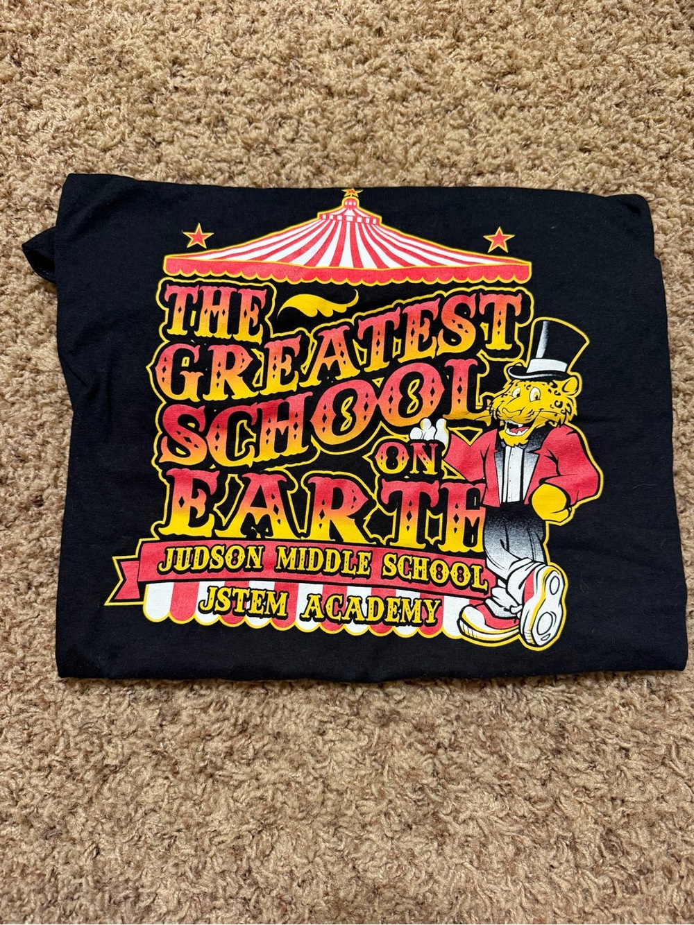 Gildan Black Short-Sleeve Tee with Red & Yellow Circus Graphic